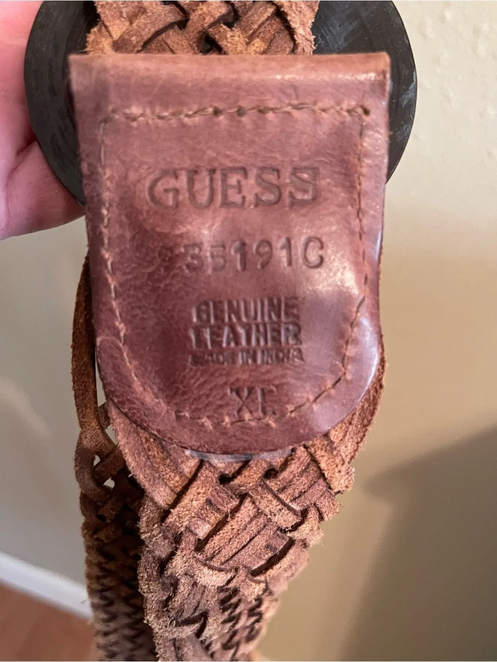 Guess Braided Leather Belt with Round Decorative Buckle - Brown